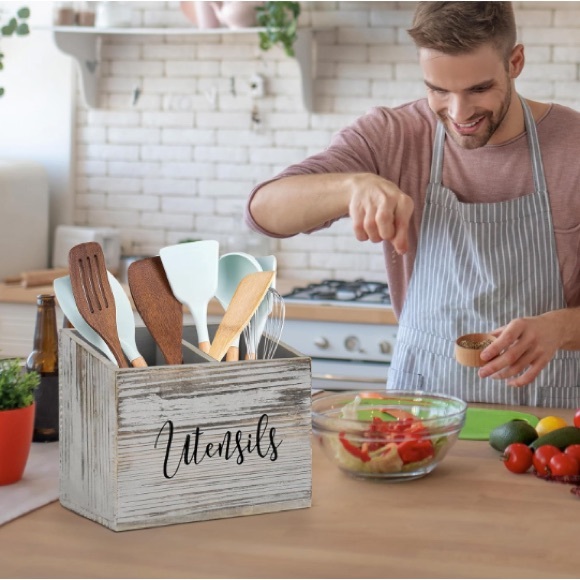 Wooden Kitchen Utensil Set with Holder - Picture 2 of 3